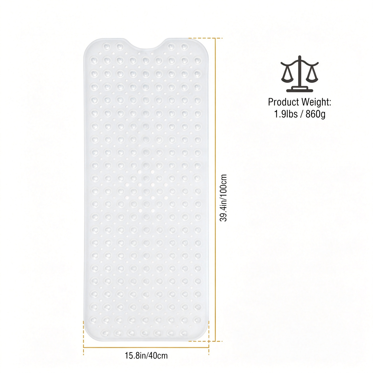 BPA Free PVC Non Slip Shower Mat with 200 Suction Cups & Drain Holes, Pebble Massage Bath Mat Machine Washable for Bathroom Tub