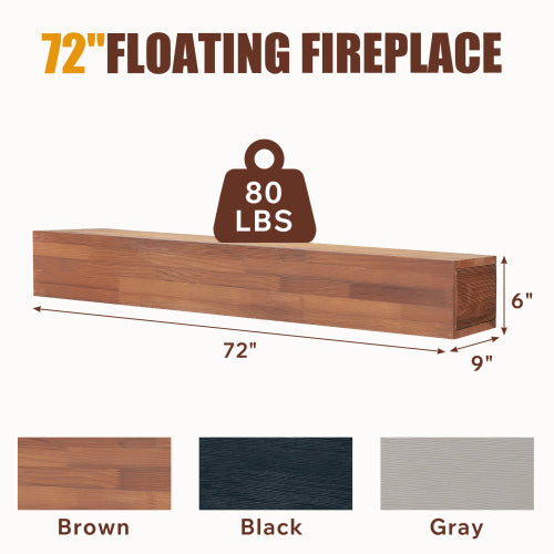 AEELLEEA 72-Inch Solid Wood Floating Fireplace Mantel Shelf, Brown, 9 x 6 Inches, 80 lb Capacity