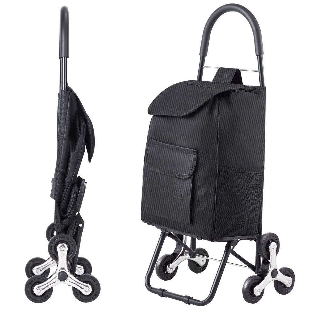Foldable Stair Climbing Shopping Cart, 36L Utility Cart with 6 Wheels & Storage Bag, Heavy Duty Grocery Cart