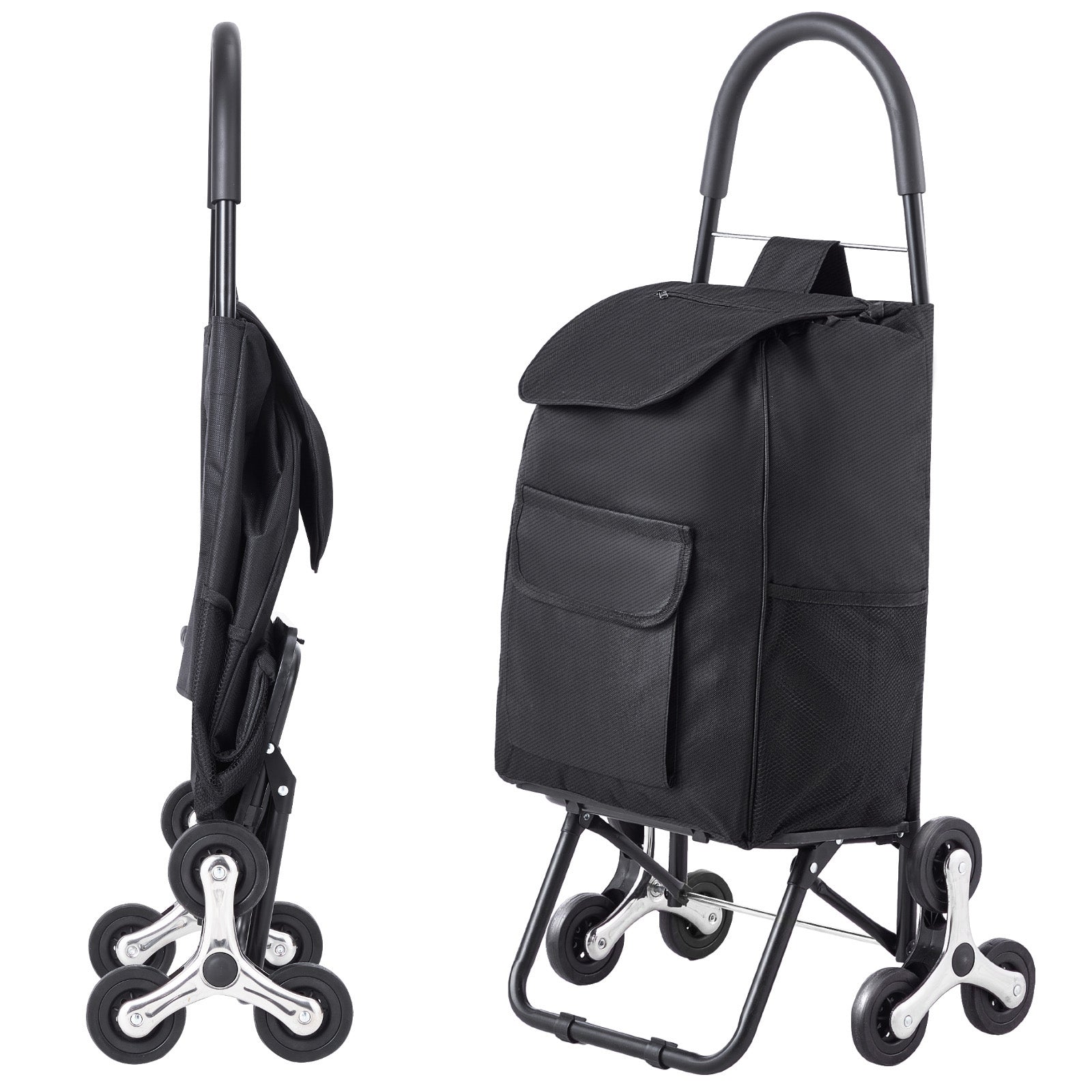 Foldable Stair Climbing Shopping Cart, 36L Utility Cart with 6 Wheels & Storage Bag, Heavy Duty Grocery Cart