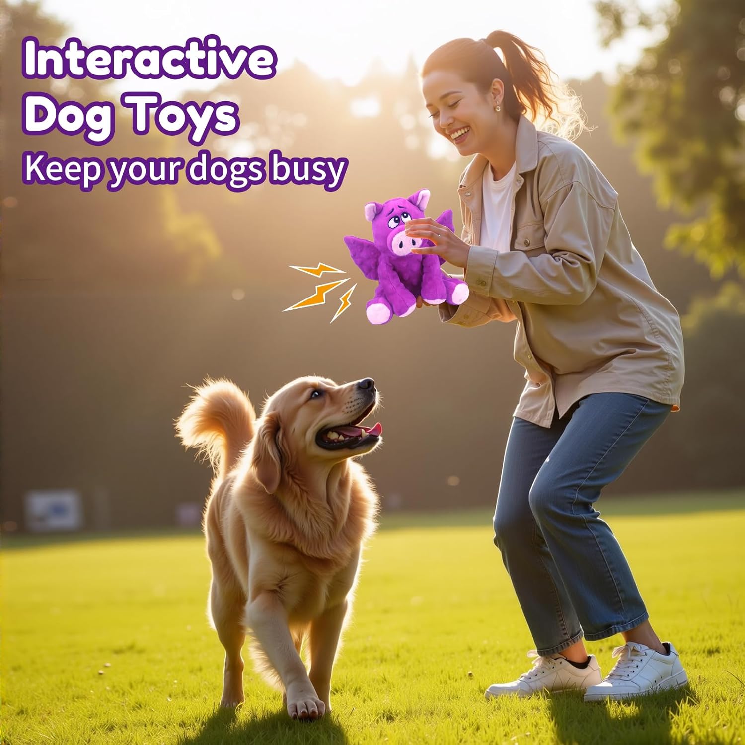 Large Squeaky Dog Toys, Plush Dog Toys with Crinkle Paper to Keep Them Busy, Stuffed Tough Chew Toys for Small Medium and Large Dogs
