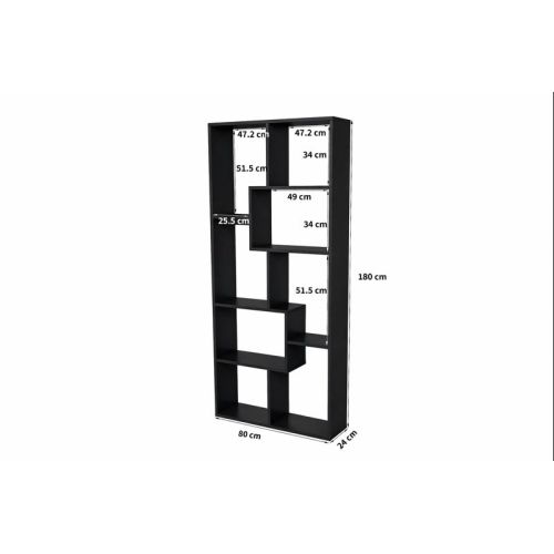 AEELLEEA 71-Inch Geometric Bookcase, Modern Black Open Display Bookshelf with Multiple Storage Shelves
