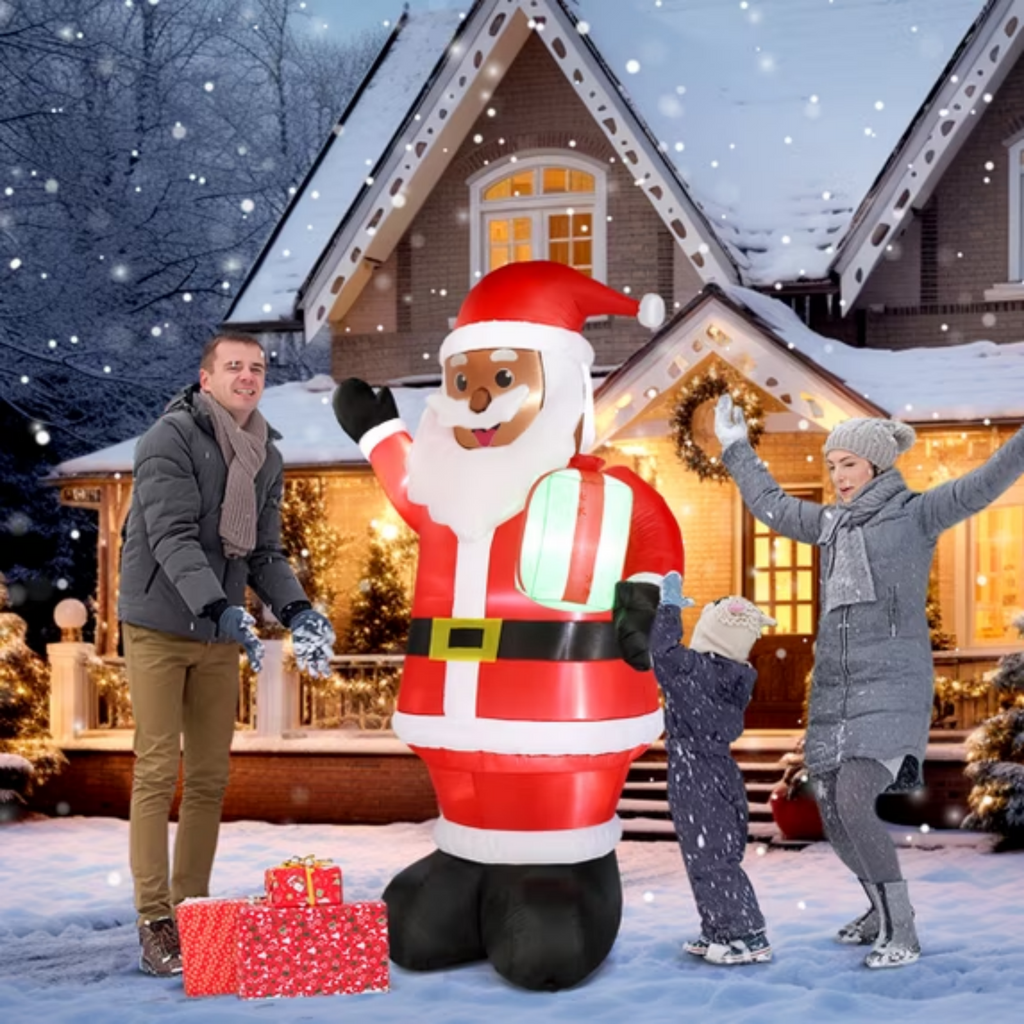 AEELLEEA-7 Ft Lighted Black Santa Christmas Inflatable with Gift, Red & Black, Built-in LED Lights, Self-inflating Outdoor Yard Decoration for Holiday Garden Lawn Display