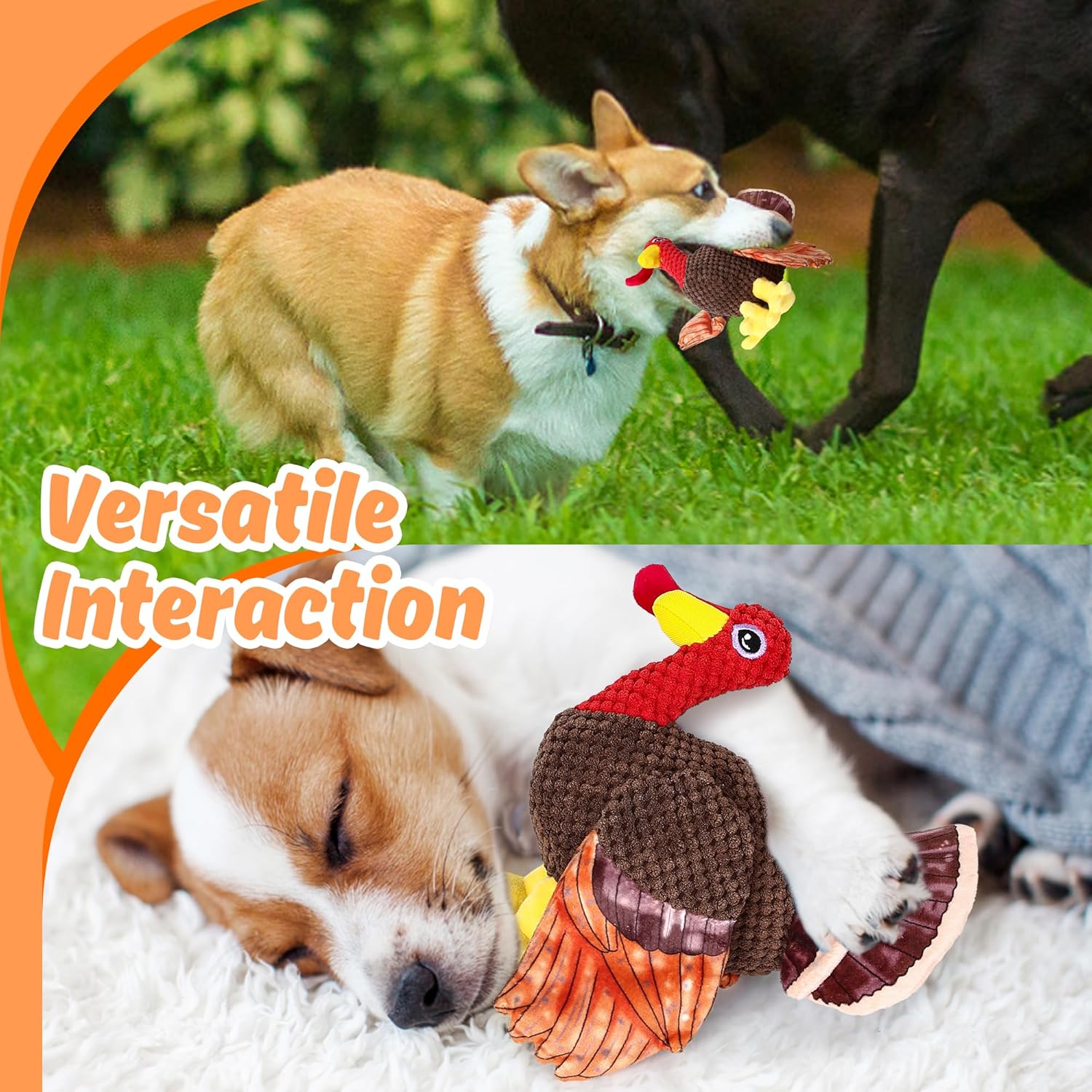 Thanksgiving Day Chicken Dog Toys for Large Dogs,Squeaky Dog Toys, Tug of War Dog Plush Toys,Large Stuffed Dog Toys for Large Dogs with Crinkled Paper,Stuffed Animals Toys for Dogs, Red