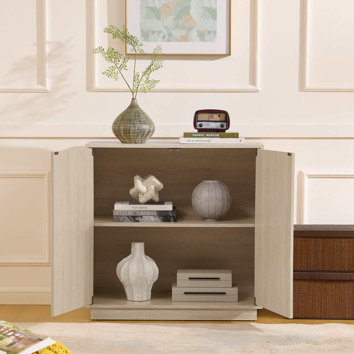 AEELLEEA Mid Century Modern Sideboard Cabinet, 2 Push-to-Open Doors Storage Credenza with Adjustable Shelf for Entryway Living Room