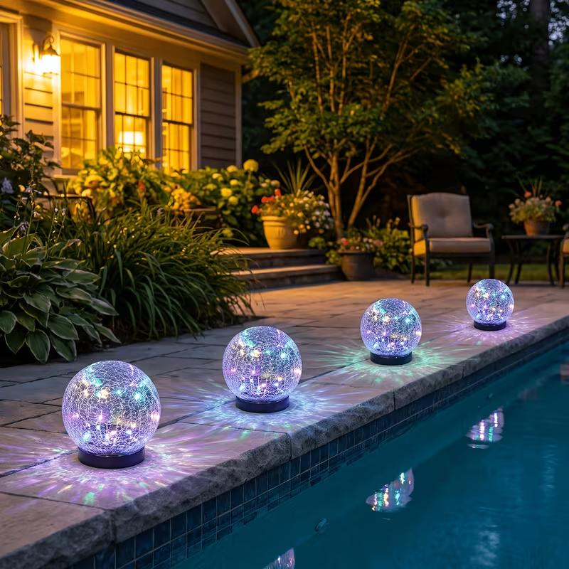 4 Pack Small Solar Globe Lights Outdoor Waterproof‑Solar Balls‑Solar Garden Lights‑Orbs for Outside Cracked Glass Ball for Lawn Patio Yard Backyard Decorations