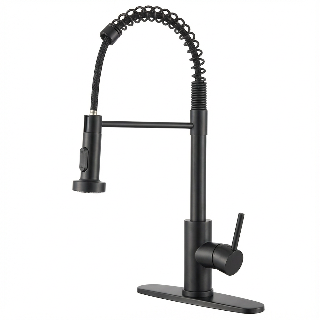 AEELLEEA Matte Black Pull Down Kitchen Faucet, Single Handle Spring Kitchen Sink Faucet with Dual Spray Modes, Deck Mount for Kitchen