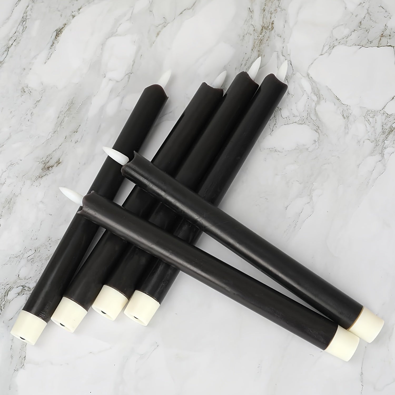 Flameless Black Taper Candles Flickering with 10-Key Remote, LED Warm 3D Wick Light Window Candles Real Wax Pack of 6, Christmas Home Wedding Decor