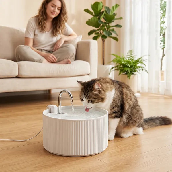 2.2L(74oz) Ceramic Cat Water Fountain, Ultra Quiet Automatic Pet Water Dispenser with Filter for Cats & Small Dogs