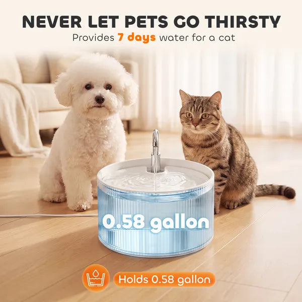 2.2L(74oz) Ceramic Cat Water Fountain, Ultra Quiet Automatic Pet Water Dispenser with Filter for Cats & Small Dogs
