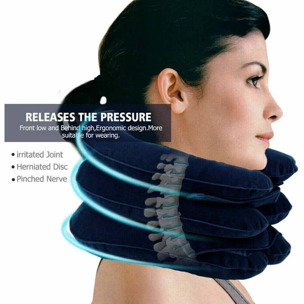 Inflatable Cervical Neck Traction Pillow with Hand Pump, Adjustable Neck Stretcher Support for Home & Travel