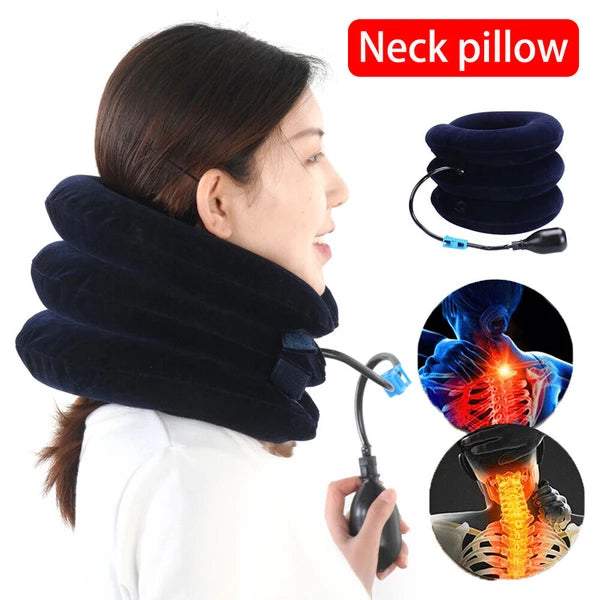 Inflatable Cervical Neck Traction Pillow with Hand Pump, Adjustable Neck Stretcher Support for Home & Travel