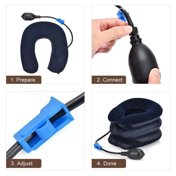 Inflatable Cervical Neck Traction Pillow with Hand Pump, Adjustable Neck Stretcher Support for Home & Travel