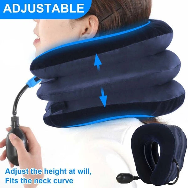 Inflatable Cervical Neck Traction Pillow with Hand Pump, Adjustable Neck Stretcher Support for Home & Travel