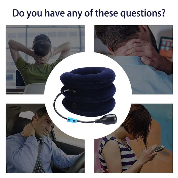 Inflatable Cervical Neck Traction Pillow with Hand Pump, Adjustable Neck Stretcher Support for Home & Travel