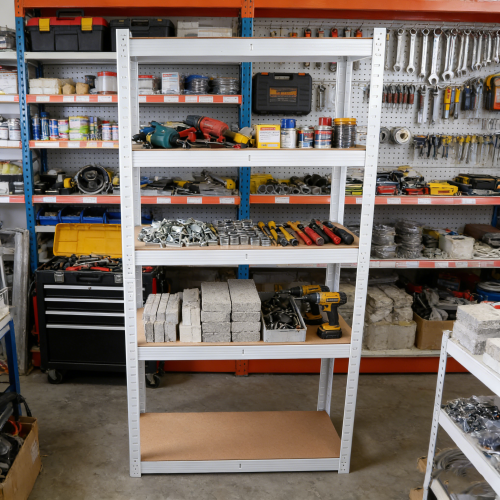 5-Tier White Metal Shelving Unit, Heavy Duty Adjustable Garage Storage Rack, Multipurpose Shelf for Pantry & Basement, 29"W x 12"D x 59"H