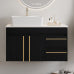 Bathroom Vanity with Mirror Cabinet, Black and White Modern Vanity with Gold Handles, Ceramic Sink Cabinet with Soft Close Drawers
