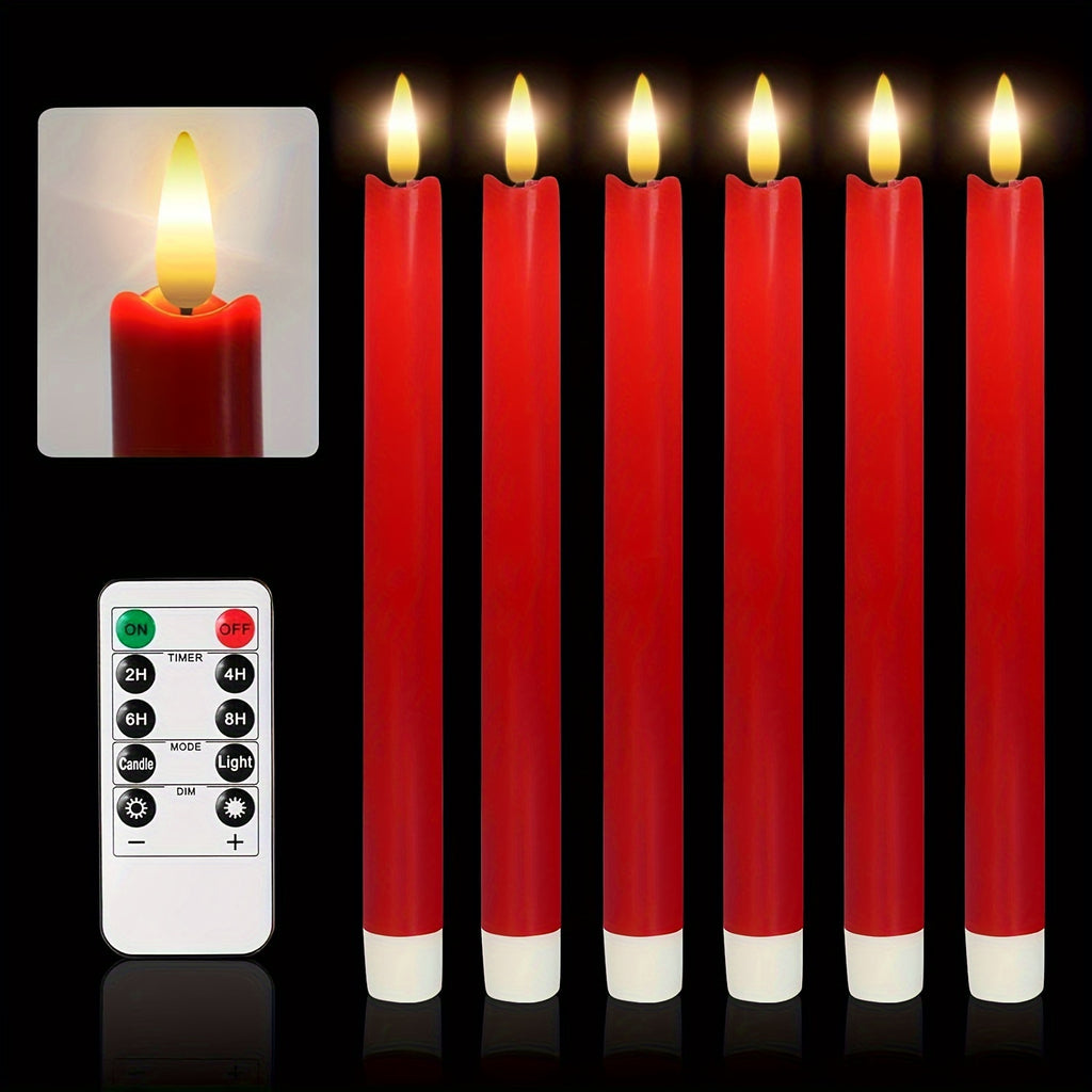 Flameless LED Flickering Taper Candles with Remote Timer Dimmer, Battery Operated Window Candles, 9.5 Inches 6 Pcs - Perfect for Christmas, Wedding & Valentine's Day Decor