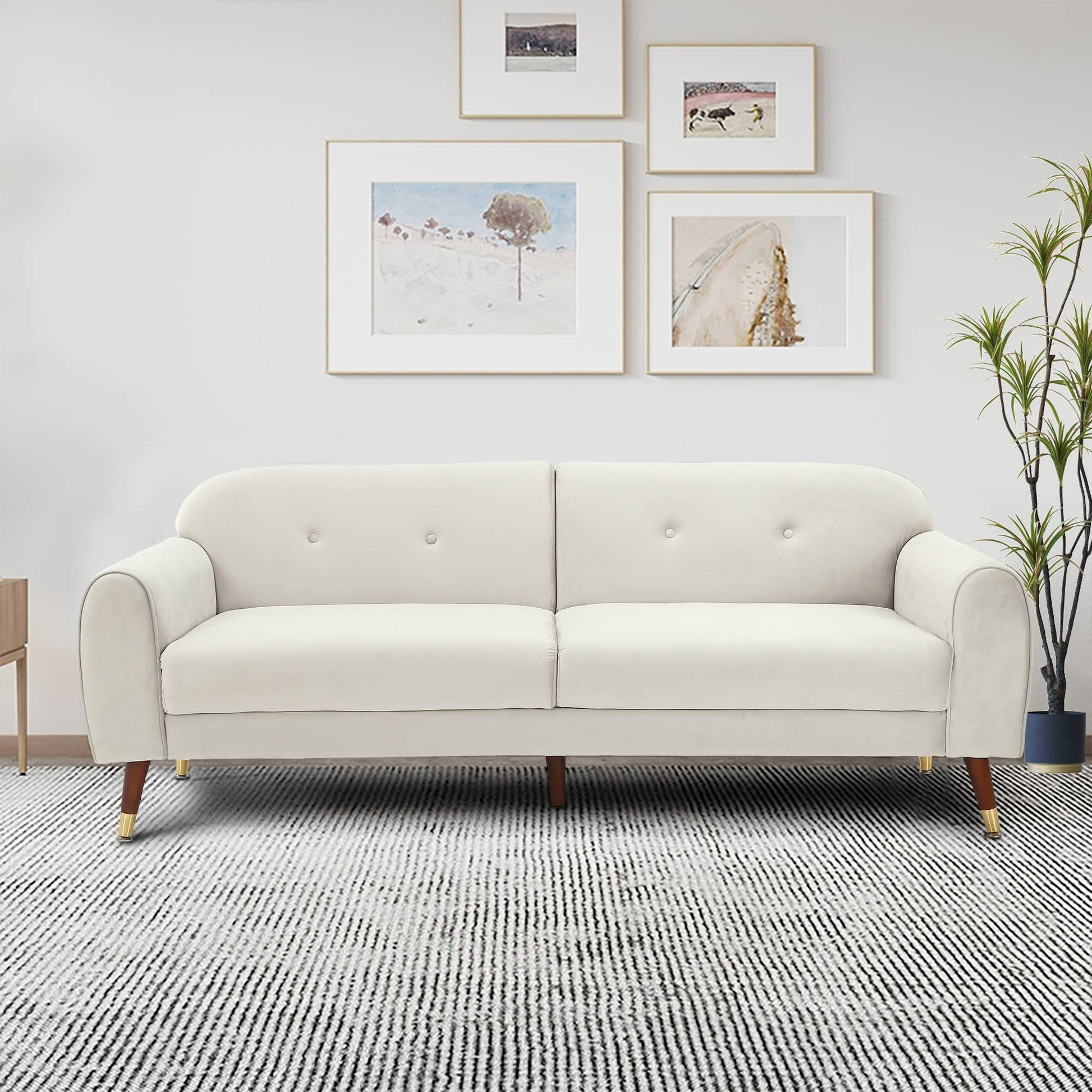Velvet upholstery pink stationary sofa