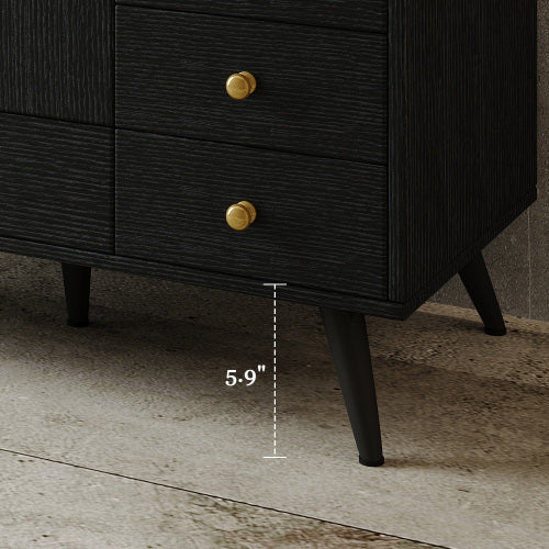 Bathroom Vanity with Sink, 36 Inch Black Wood Freestanding Vanity with Marble Top, Double Doors and Drawers Cabinet