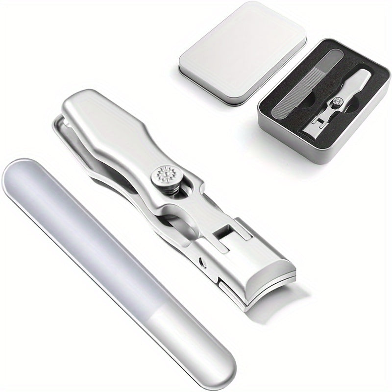Wide Jaw Anti-Splash Nail Clipper Set for Thick Nails, Stainless Steel Fingernail Toenail Cutter with Nail File & Metal Storage Case, Manicure Pedicure Tool for Men Women Seniors