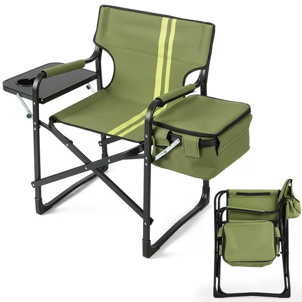 Aeelleea Folding Camping Director Chair, 42.5×20.86×33.07 Inch Portable Outdoor Chair with Side Table & Cooler Bag, 300Lbs Capacity for Patio Fishing