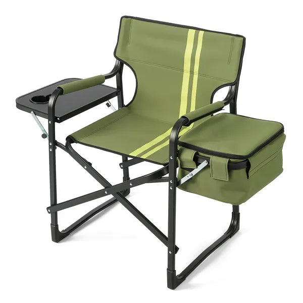 Aeelleea Folding Camping Director Chair, 42.5×20.86×33.07 Inch Portable Outdoor Chair with Side Table & Cooler Bag, 300Lbs Capacity for Patio Fishing