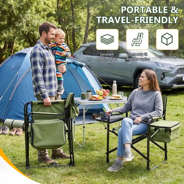 Aeelleea Folding Camping Director Chair, 42.5×20.86×33.07 Inch Portable Outdoor Chair with Side Table & Cooler Bag, 300Lbs Capacity for Patio Fishing