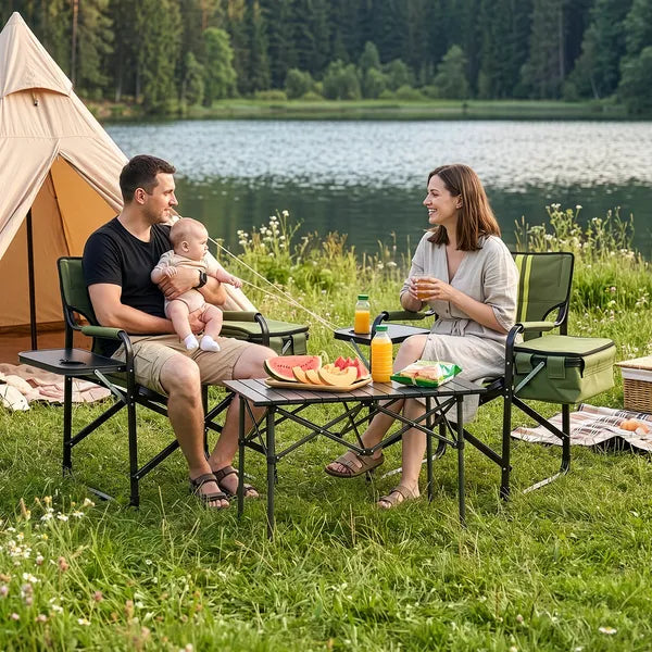 Aeelleea Folding Camping Director Chair, 42.5×20.86×33.07 Inch Portable Outdoor Chair with Side Table & Cooler Bag, 300Lbs Capacity for Patio Fishing