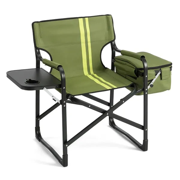 Aeelleea Folding Camping Director Chair, 42.5×20.86×33.07 Inch Portable Outdoor Chair with Side Table & Cooler Bag, 300Lbs Capacity for Patio Fishing