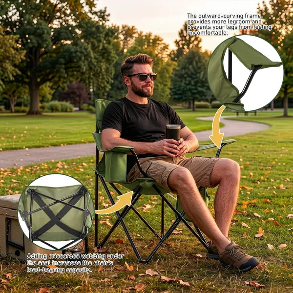 Portable Folding Camping Chair, Heavy Duty Outdoor Lawn Chair for Camping, Beach, Fishing, Picnic with Carry Bag