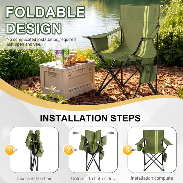 Portable Folding Camping Chair, Heavy Duty Outdoor Lawn Chair for Camping, Beach, Fishing, Picnic with Carry Bag