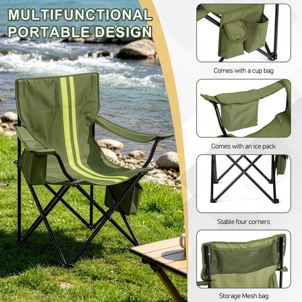 Portable Folding Camping Chair, Heavy Duty Outdoor Lawn Chair for Camping, Beach, Fishing, Picnic with Carry Bag