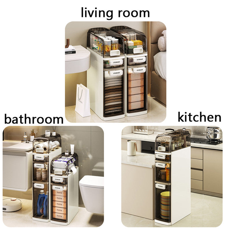 Slender Bathroom Gap Storage Cabinet, 4-Tier Slim Toilet Side Organizer with Drawers & Tissue Outlet, Narrow Waterproof Storage Shelf for Bathroom Laundry Space Saving