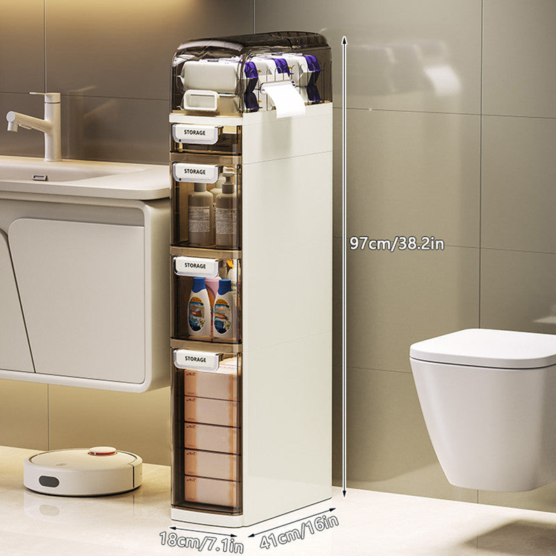 Slender Bathroom Gap Storage Cabinet, 4-Tier Slim Toilet Side Organizer with Drawers & Tissue Outlet, Narrow Waterproof Storage Shelf for Bathroom Laundry Space Saving