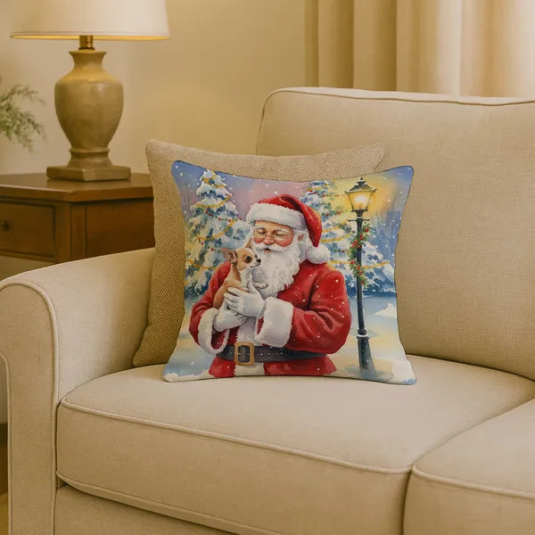 Aeelleea Chihuahua with Santa Claus Pillow 18x18 Christmas Dog Decor