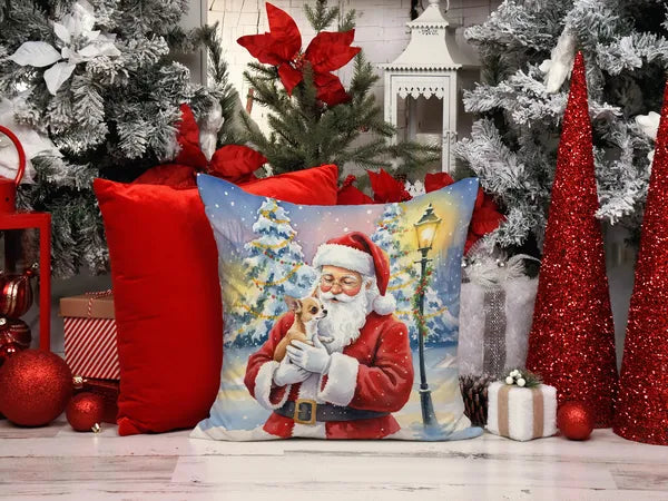 Aeelleea Chihuahua with Santa Claus Pillow 18x18 Christmas Dog Decor