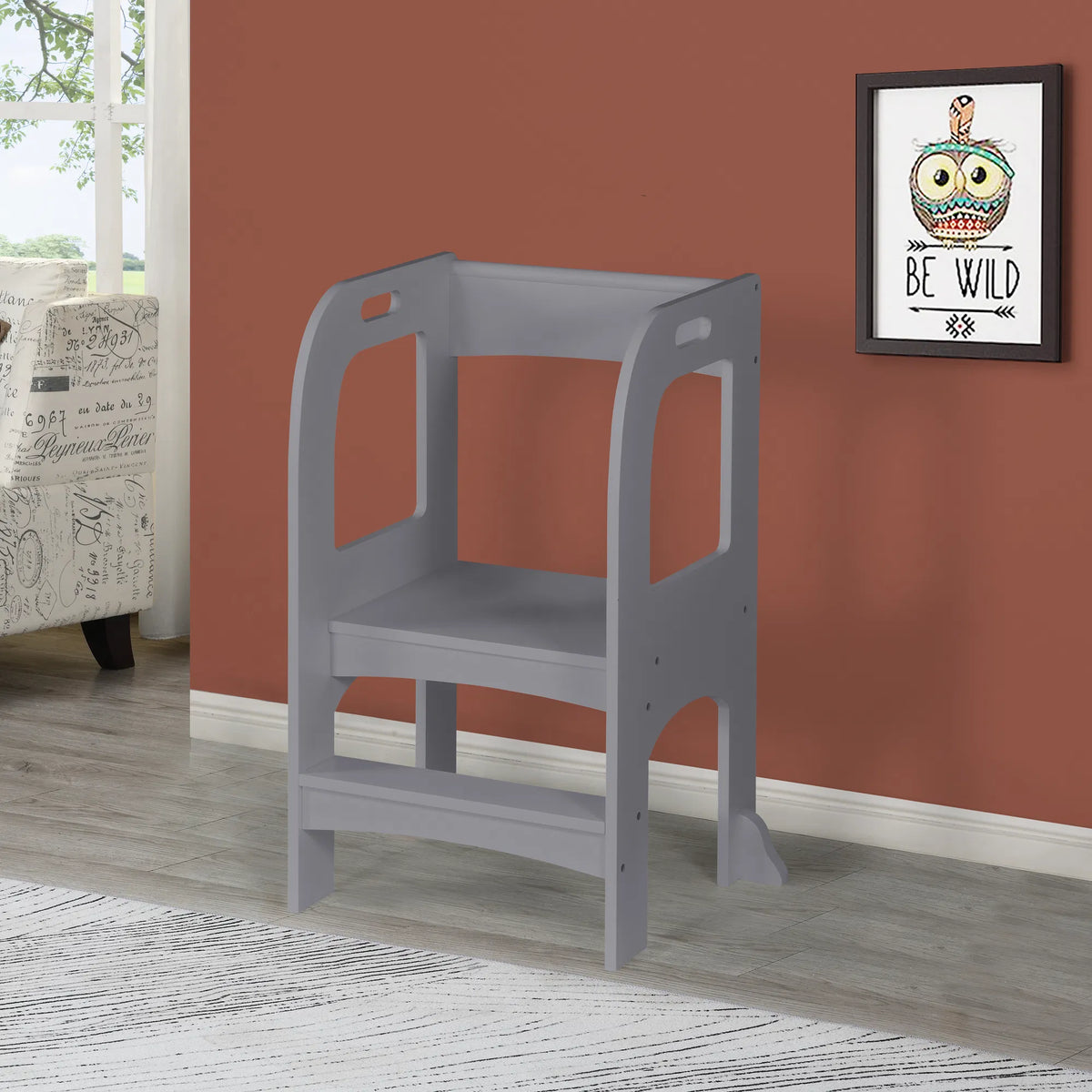 Toddler Standing Tower Step Stool, MDF Kids Kitchen Helper Stool with 50 lbs Weight Limit, Safe Elevated Learning Tower for Counter, Bathroom