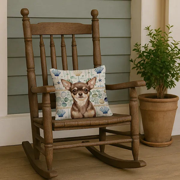Aeelleea Chocolate Chihuahua Coastal Sea Glass Pillow 14x14 Decorative