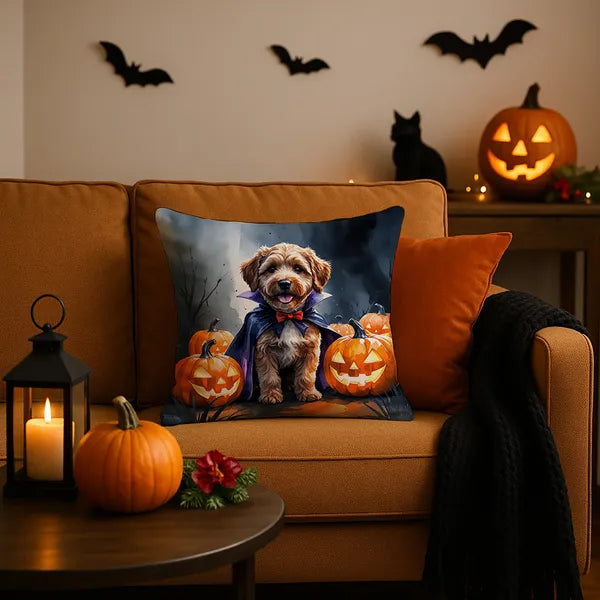 Aeelleea Chocolate Labradoodle Puppy Halloween Pillow 18x18 Machine Washable