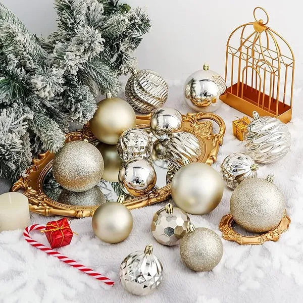 Aeelleea 24Pcs 1.57 Inch Champagne Gold Shatterproof Christmas Ball Ornaments, Hanging Baubles for Christmas Tree, Wedding & Holiday Decor