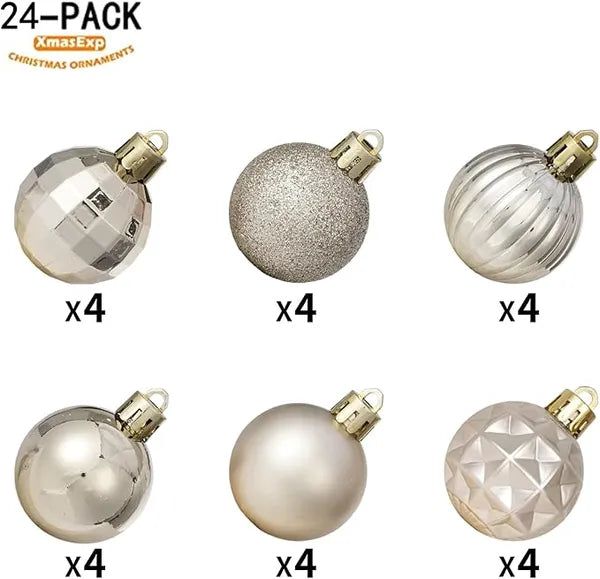 Aeelleea 24Pcs 1.57 Inch Champagne Gold Shatterproof Christmas Ball Ornaments, Hanging Baubles for Christmas Tree, Wedding & Holiday Decor
