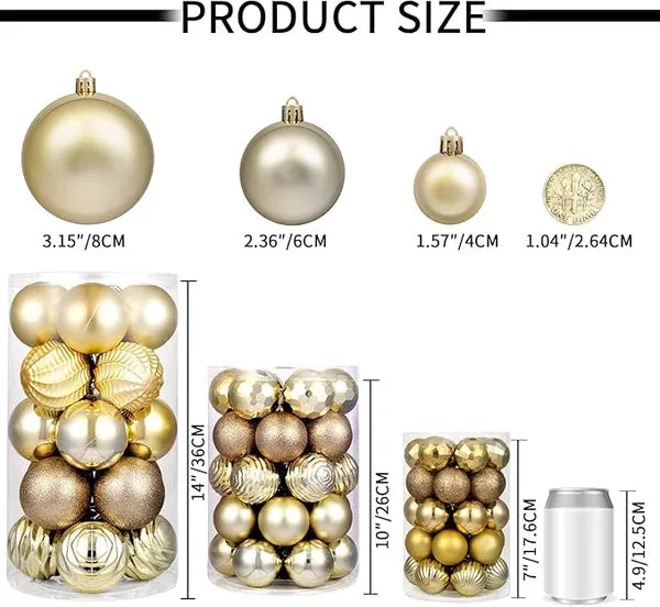 Aeelleea 24Pcs 1.57 Inch Champagne Gold Shatterproof Christmas Ball Ornaments, Hanging Baubles for Christmas Tree, Wedding & Holiday Decor