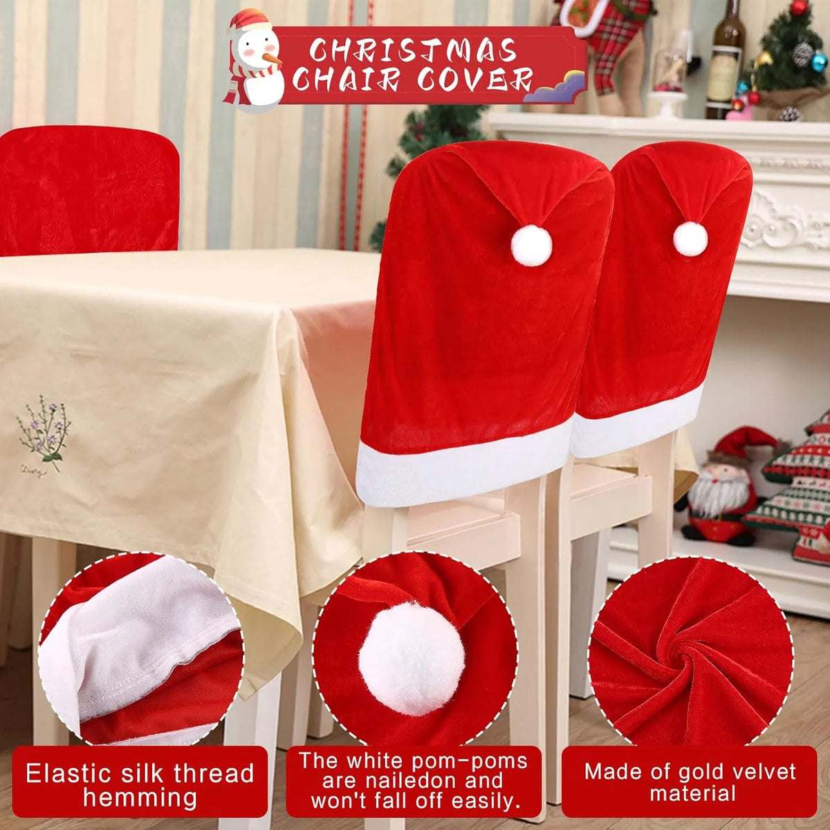 Santa Hat Christmas Chair Back Slipcovers, 2 Count Red‑White Flannel Chair Covers for Dining Room, Kitchen & Bar, Reusable Xmas Holiday Party Decor