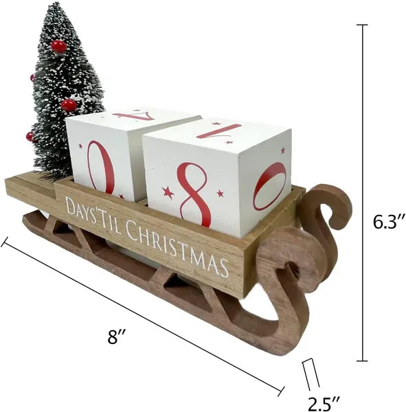 Aeelleea Wooden Christmas Countdown Blocks, 99 Days Advent Calendar, Farmhouse Rustic Santa Sleigh Decor for Tiered Tray Mantel