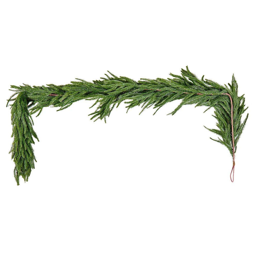 6FT Norfolk Pine Christmas Garland, Real Touch Faux Greenery, Mantel & Table Decor, Indoor Outdoor