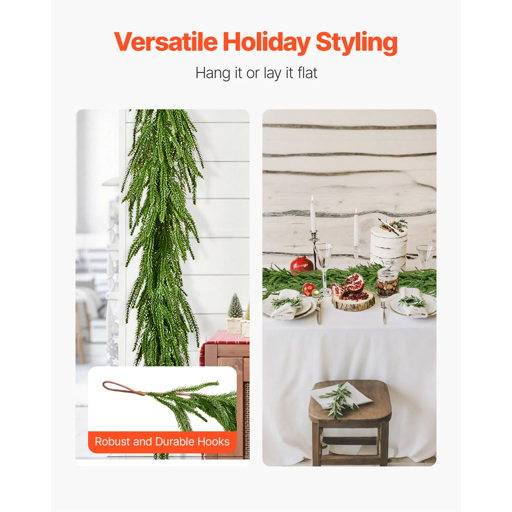 6FT Norfolk Pine Christmas Garland, Real Touch Faux Greenery, Mantel & Table Decor, Indoor Outdoor