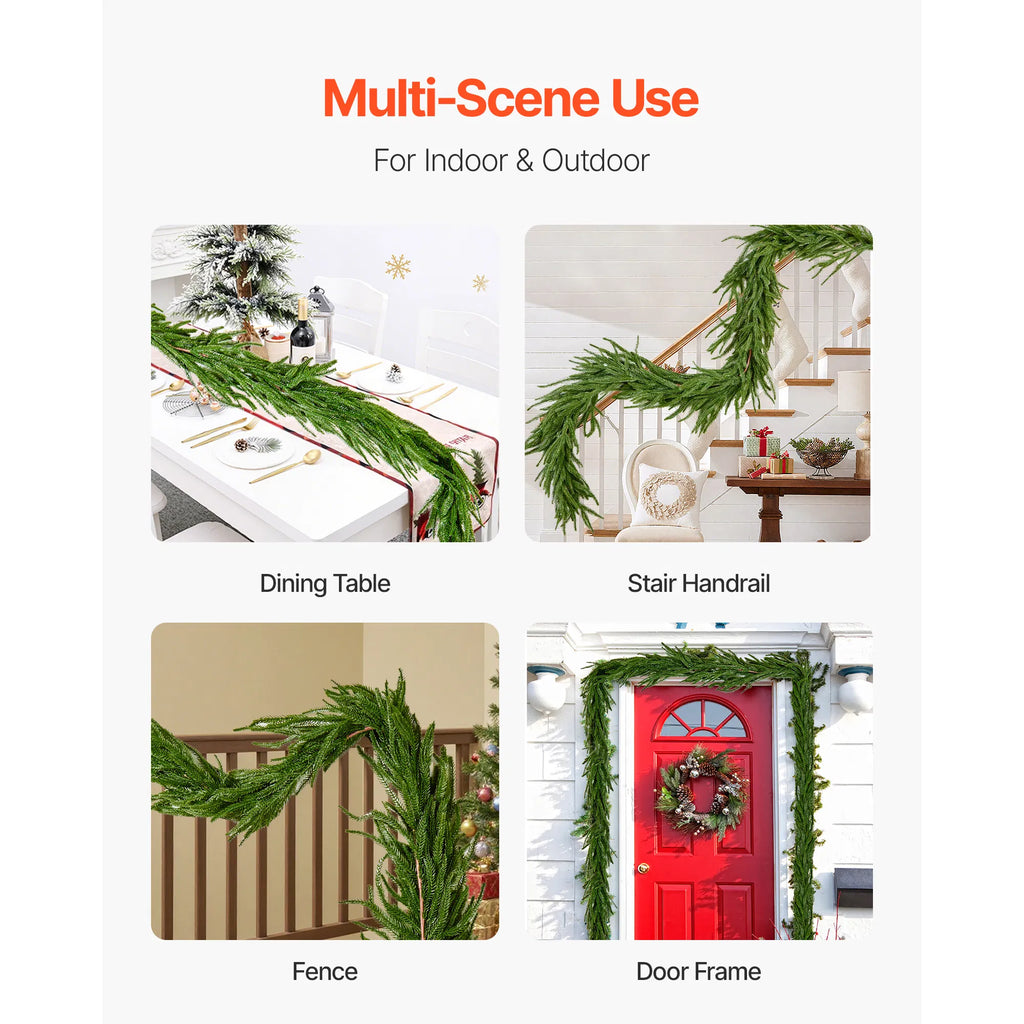 6FT Norfolk Pine Christmas Garland, Real Touch Faux Greenery, Mantel & Table Decor, Indoor Outdoor