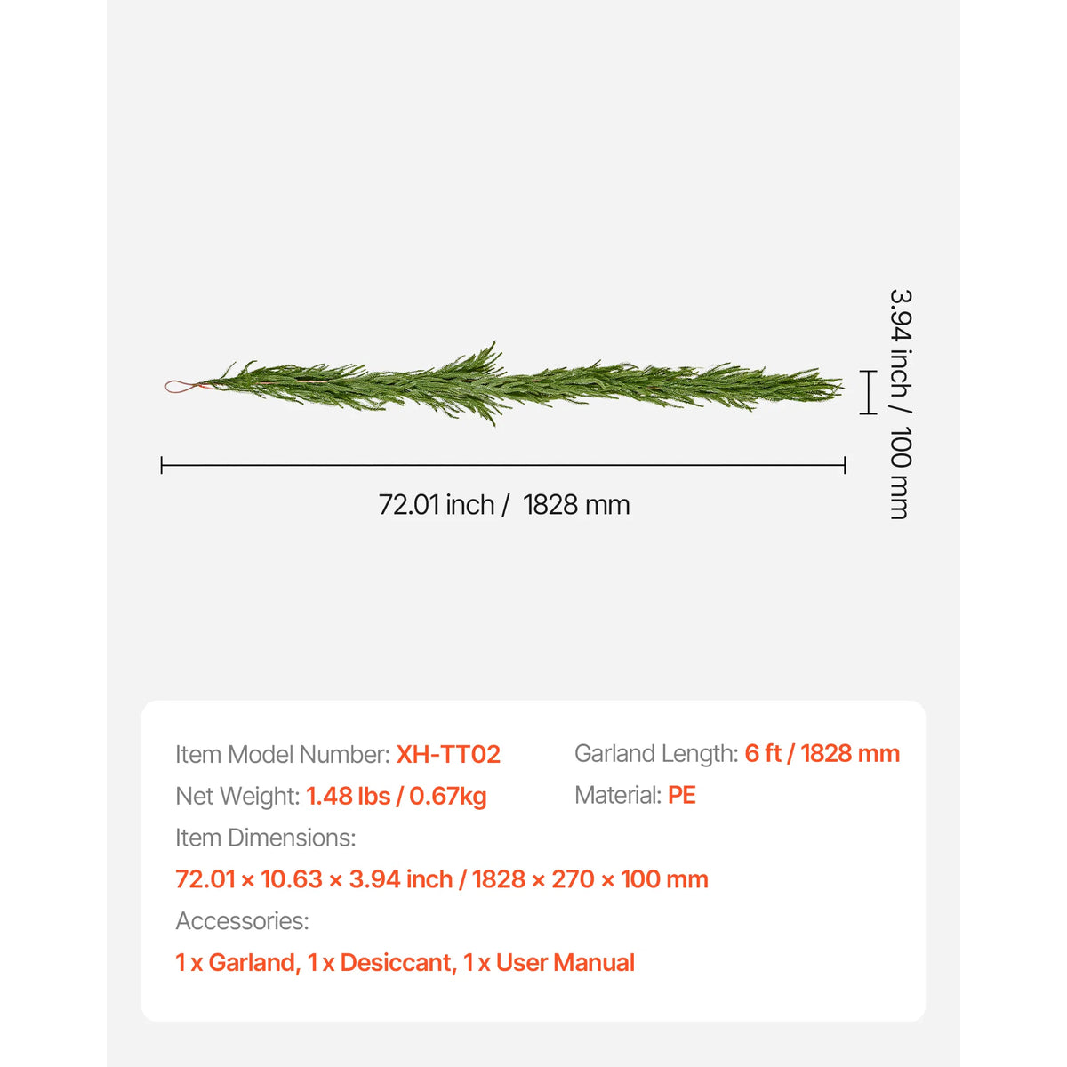 6FT Norfolk Pine Christmas Garland, Real Touch Faux Greenery, Mantel & Table Decor, Indoor Outdoor
