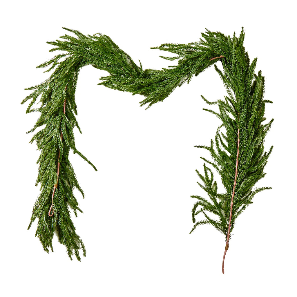 6FT Norfolk Pine Christmas Garland, Real Touch Faux Greenery, Mantel & Table Decor, Indoor Outdoor